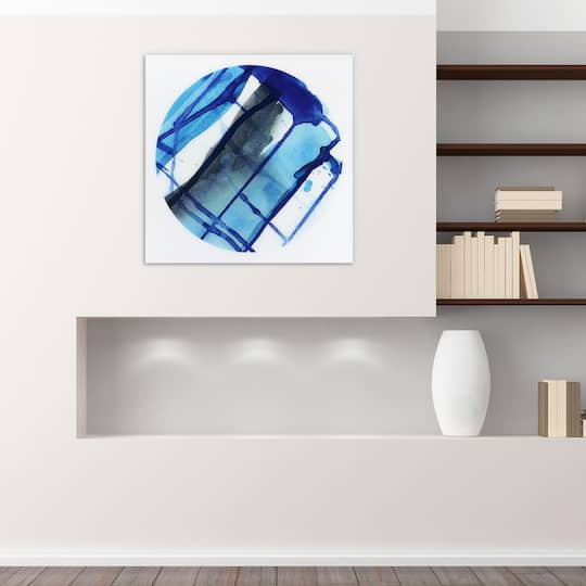 Empire Art Direct 38" x 38" Blue Stripes 1 Frameless Free Floating Printed Tempered Glass Wall Art